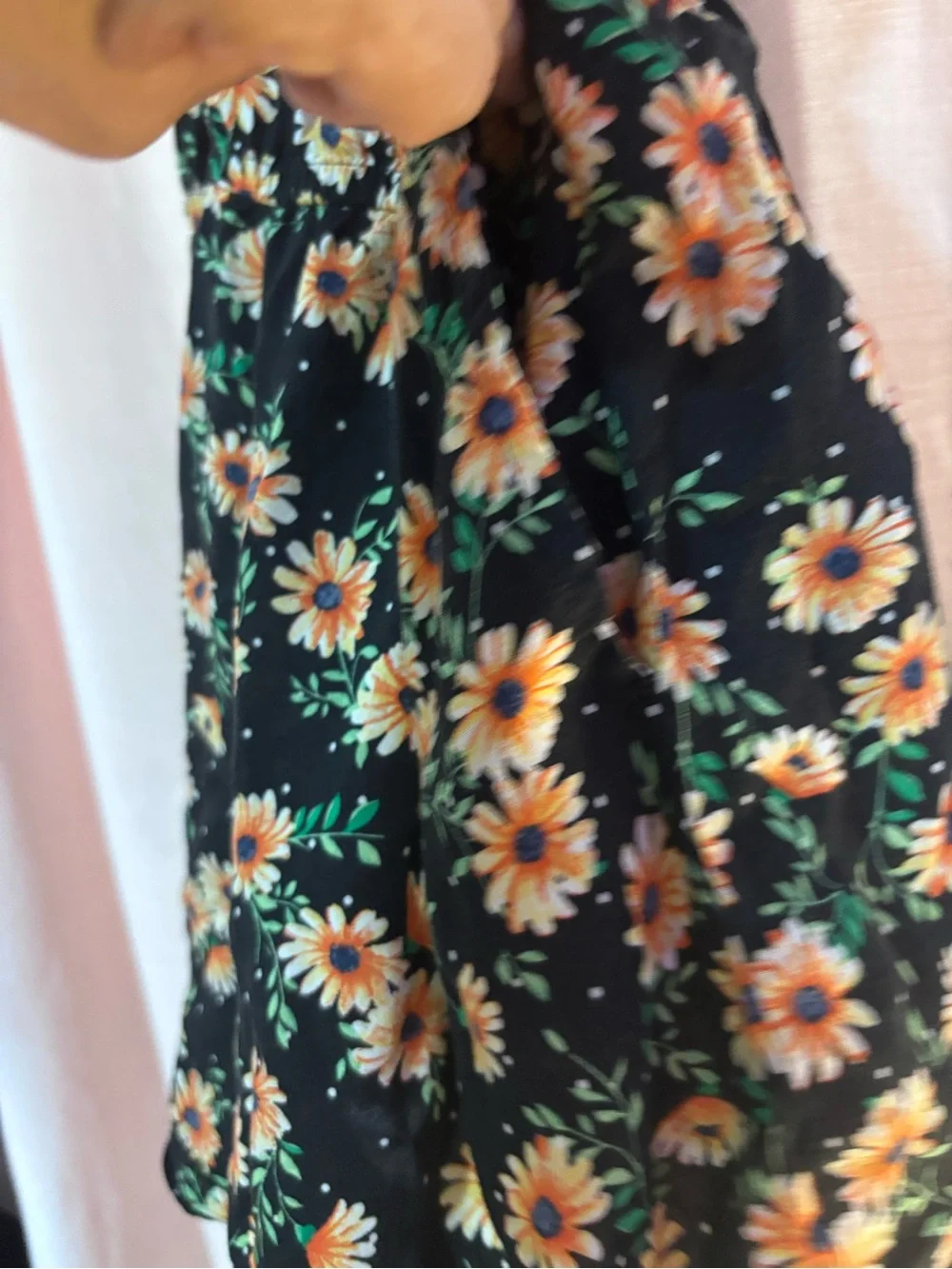 Black Floral Romper / Shorts with Pockets Elastic Waist
